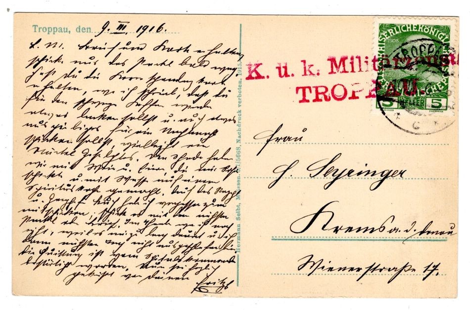 Military Field Post Cover TROPPAU (GA4859) Authentic Germany Pre-1945