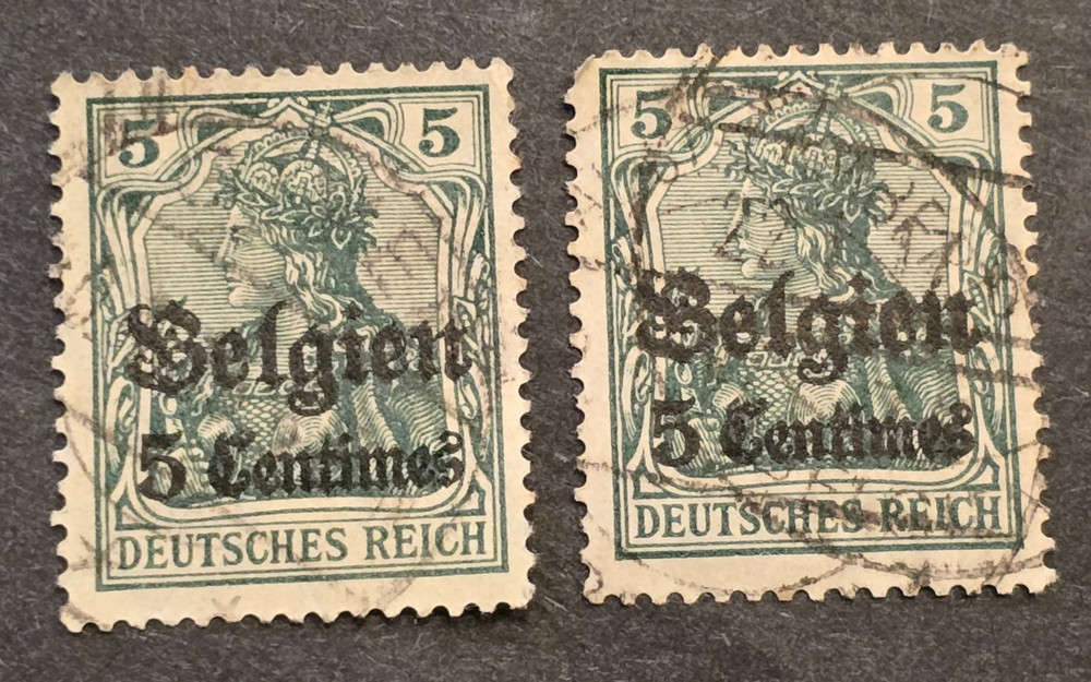 Germany Belgium Occupation 5 Pf Overprint Pair Used 1921 Eupen Malmedy