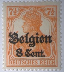 Travelstamps: Germany Offices in Belgium Stamps, 8c on 7 1/2pf, OP MOGH Wmk
