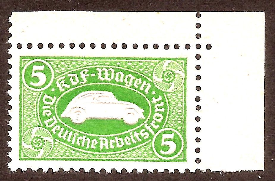 1938 Nazi Germany embossed VW Volkswagen Third 3rd Reich savings stamp MNH RARE