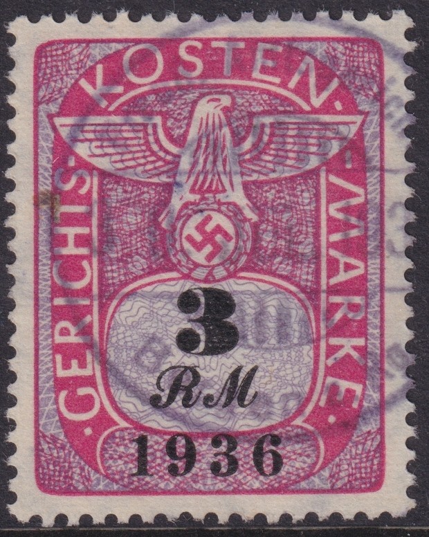 Stamp Germany Poland Revenue WWII Court Document Fee 1936 3 RM Used