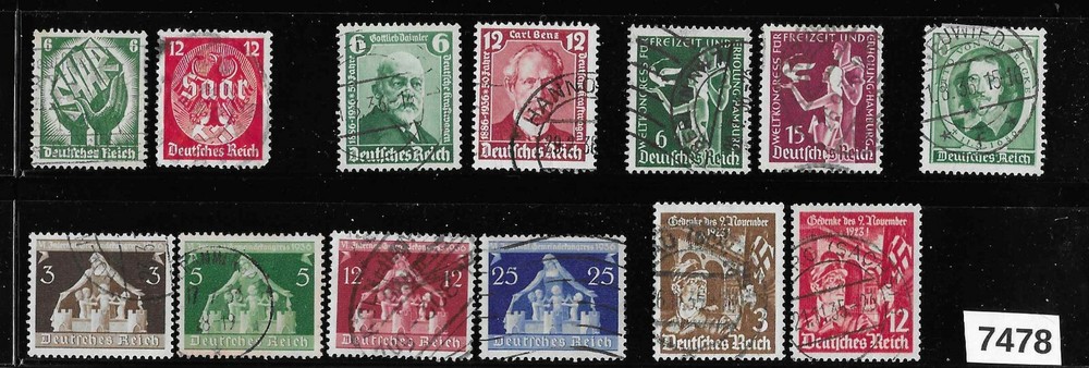 #7478 Mixed Stamp sets / 1933- 1936 Third Reich Germany / 13 different stamps