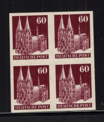 GERMANY NH, Köln Cathedral 60pf violet brown, IMPERF block of (4) SEE DESC