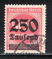 Germany Stamp Scott #256, 250th m on 500m Surcharge, Used, SCV$5.25 (A)