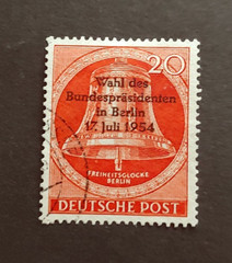 1954 CLOCKS BELLS SURCHARGE VF USED GERMANY DEUTSCHLAND