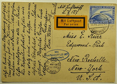 1928 Germany LZ 127 Zeppelin Airmail Postcard Friedrichshafen to New York City