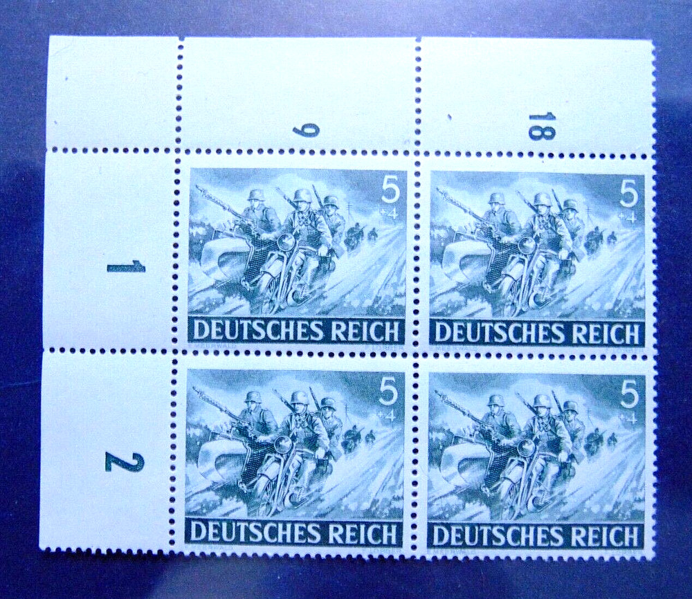 WW2 Nazi Germany POST 3rd Third Reich Zundapp ? motorcycle stamp block 1943 MNH