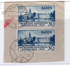 GERMANY FRENCH ZONE BADEN 1949 2x 5N41 VERY FINE USED EXPERTIZED SCHLEGEL BPP