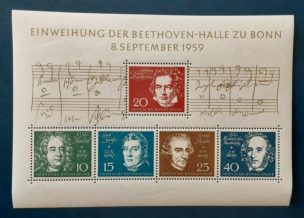 GERMANY Deutsche Bundespost 1959 MNH Beethoven Sheet Mi BL2 Scott 804 VF 4675