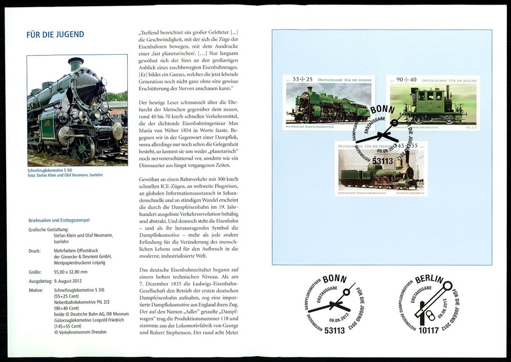 GERMANY FOLDER 2012/32 EISENBAHN DAMPFLOKOMOTIVEN DAMPFLOK LOK RAILWAY TRAIN