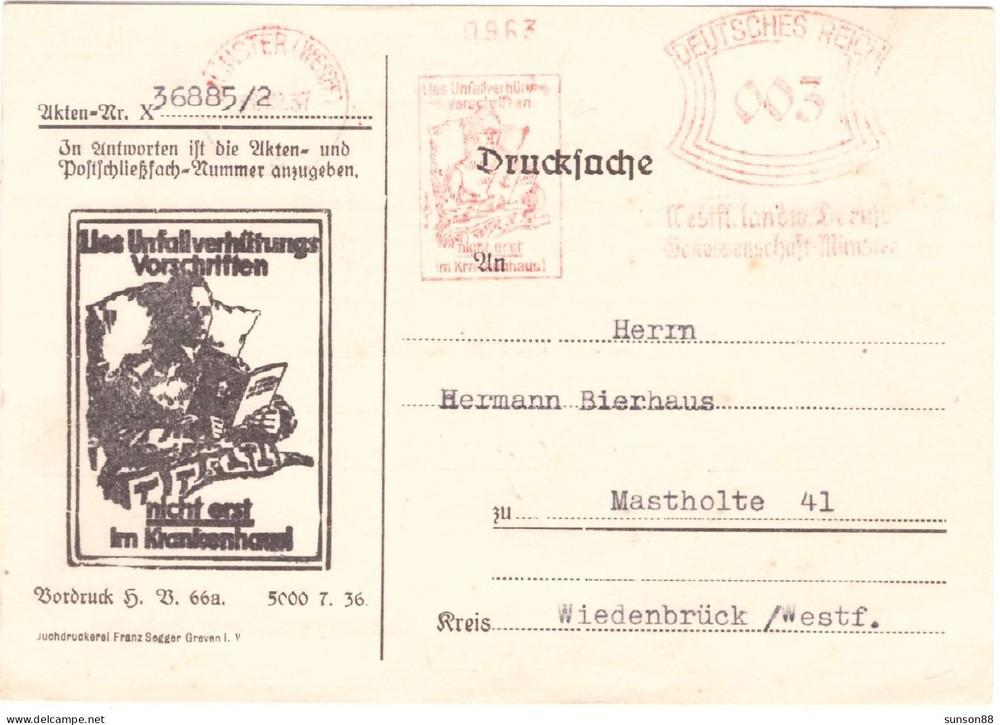 Germany red slogan cancel 1937. insurance