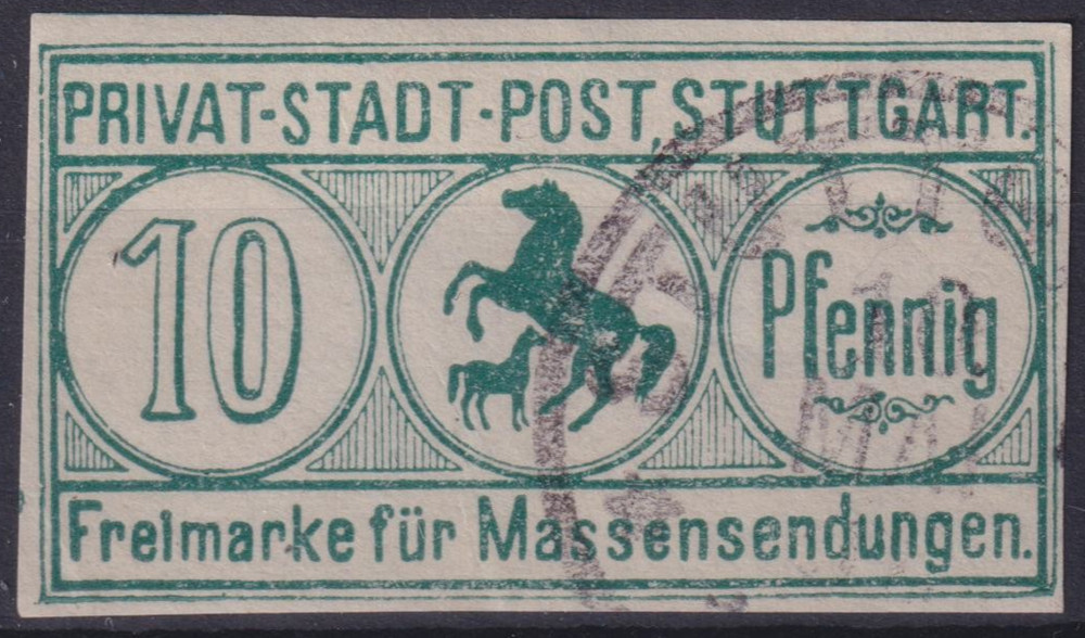 Private Post City Post Stuttgart MICHEL No. 60 Used Postal Stamp 1888 Horses