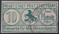 Private Post City Post Stuttgart MICHEL No. 60 Used Postal Stamp 1888 Horses
