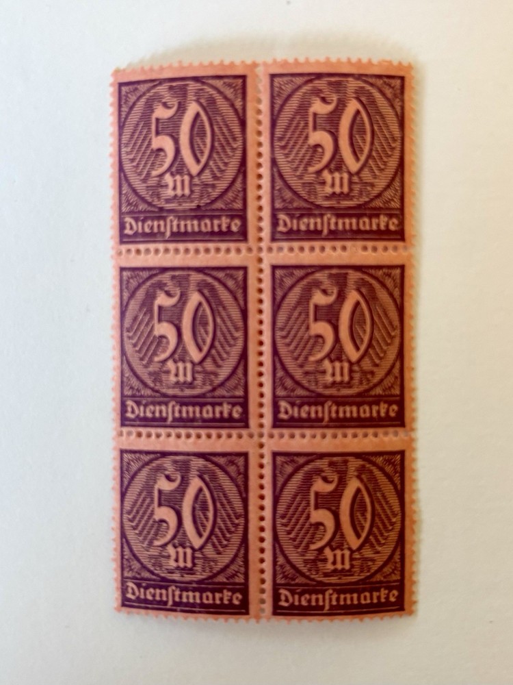 Germany Stamps Deutsches Reich Dienstmarke 50 Mark 1922 Block Of 6- MNH