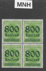 MNH stamp block Overprint 800K over 300Mk Scott #264 Weimar German Republic 1923