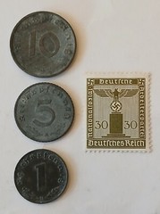 Later Period 4 Item 3rd Reich Small Denomination Coin Set And Stamp
