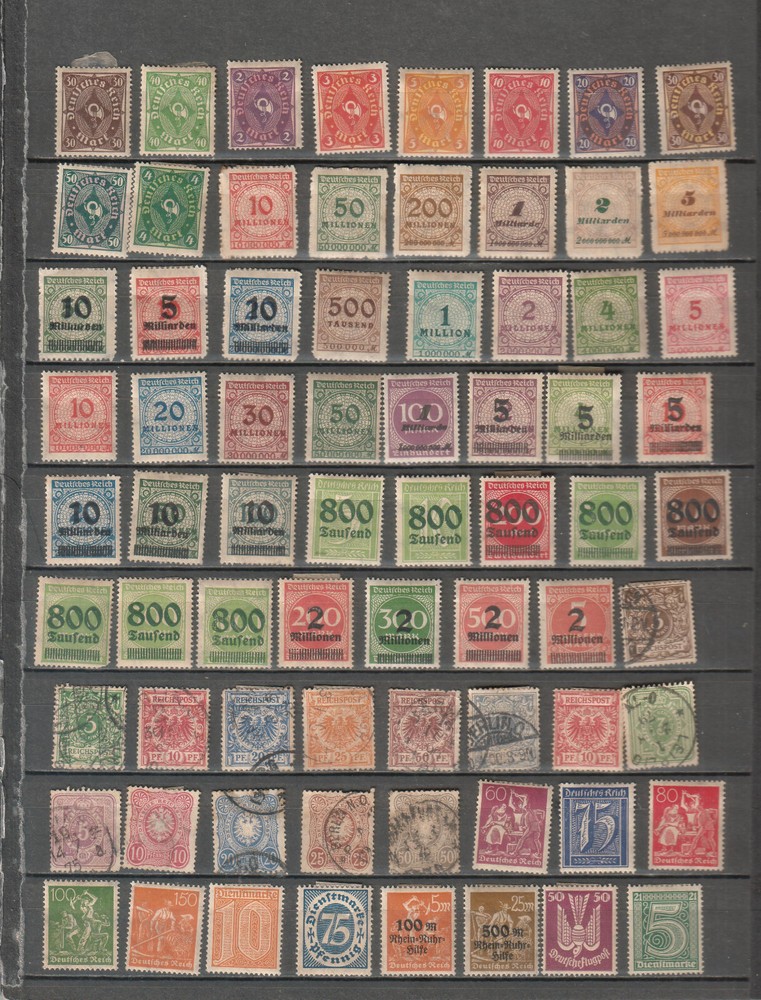 Germany lot of 71 MH and used stamps cancels dates locations numerals Eagle etc