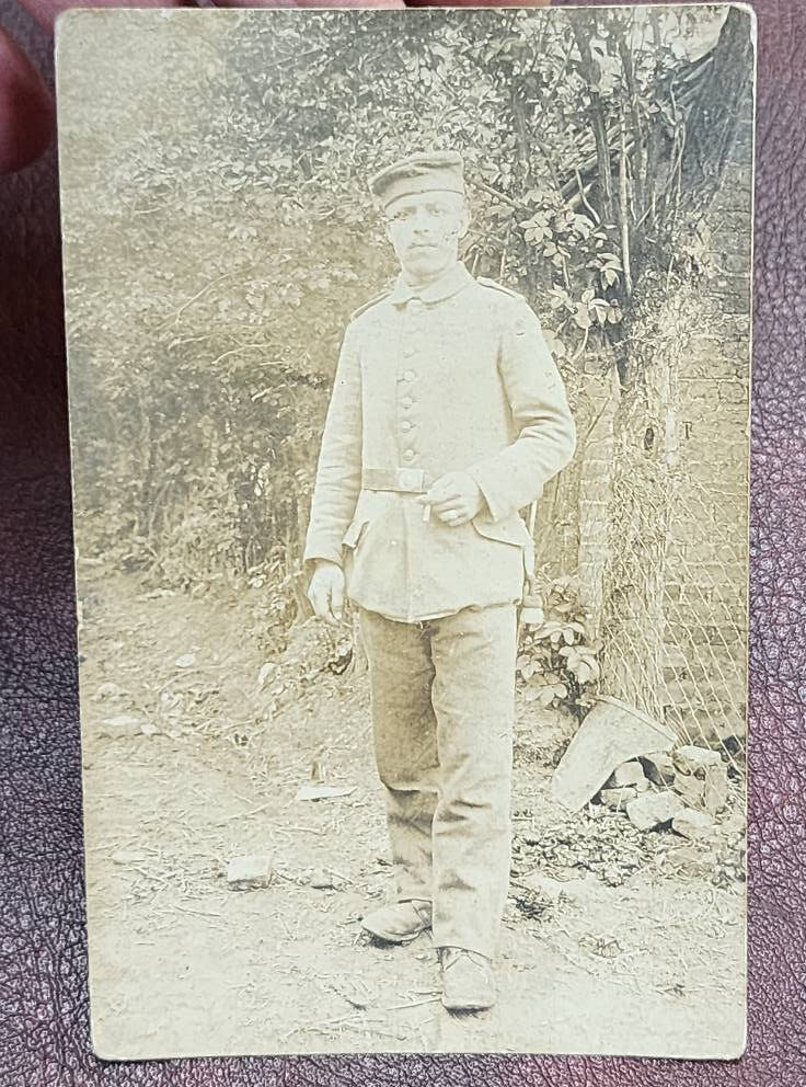 WW1 WWI Imperial German Army military soldier smoking photo postcard RPPC