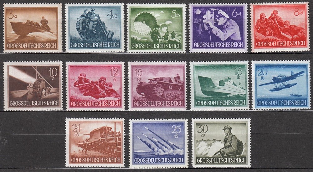 Stamp Germany Mi 873-85 Sc 257-69 1944 WWII 3rd Reich Memorial Wehrmacht Set MNH