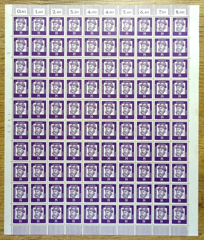Envelope No. 349 y Bogen Postfrisch DZ 5 Signs of Print FRG 1961 Foldato