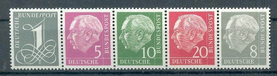 GERMANY 1954 179-285Y ** MNH HEUSS STRIP good WATERMARK (48663