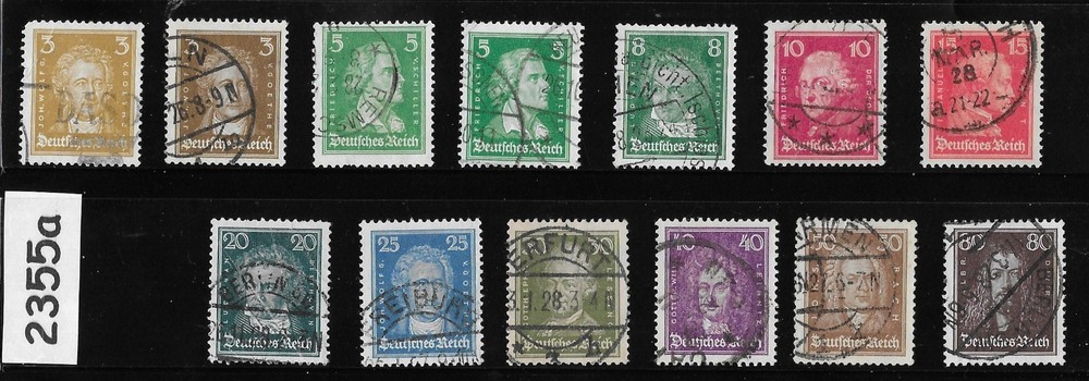Stamp set 351-362 with color Varieties Germany Famous citizens 1926-27 #2355a