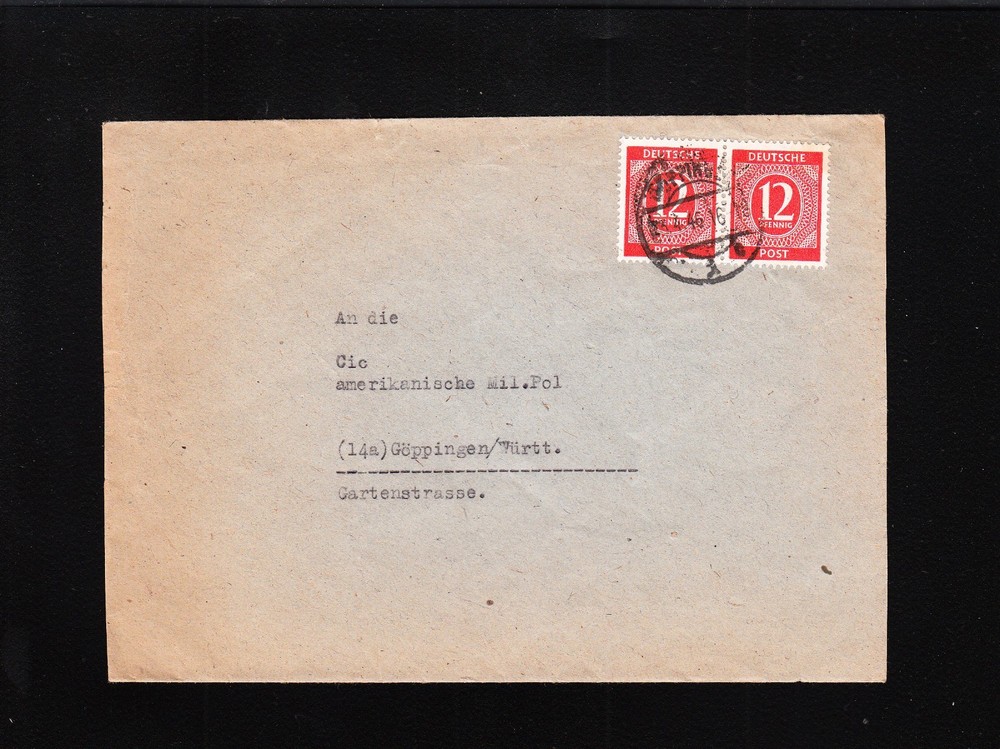 Germany Postwar 1946 Göppingen Joined Pair Deutsche Post 12pf Cover ¼