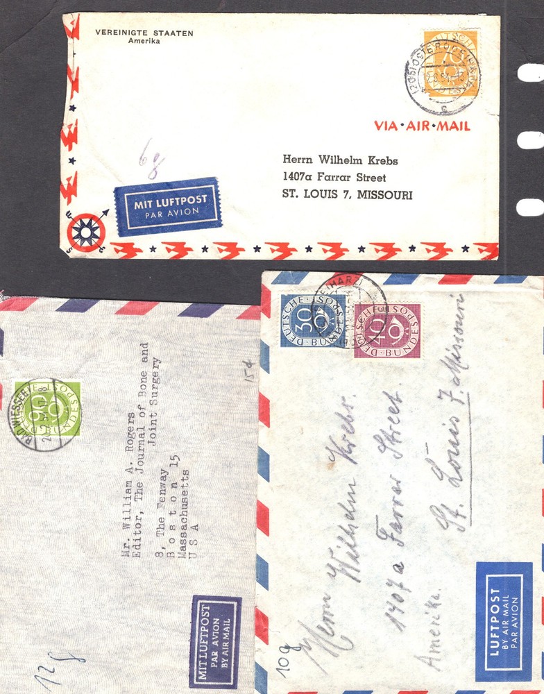 Germany 3 covers post horn stamps , 2 covers to US