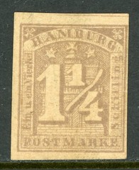 GANDALF – Germany States 1864 Hamburg 1¼s Lilac Scott #9a Mint G447