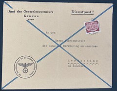 1940s Krakau GG Germany Dienstpost Official Cover To Herrsching