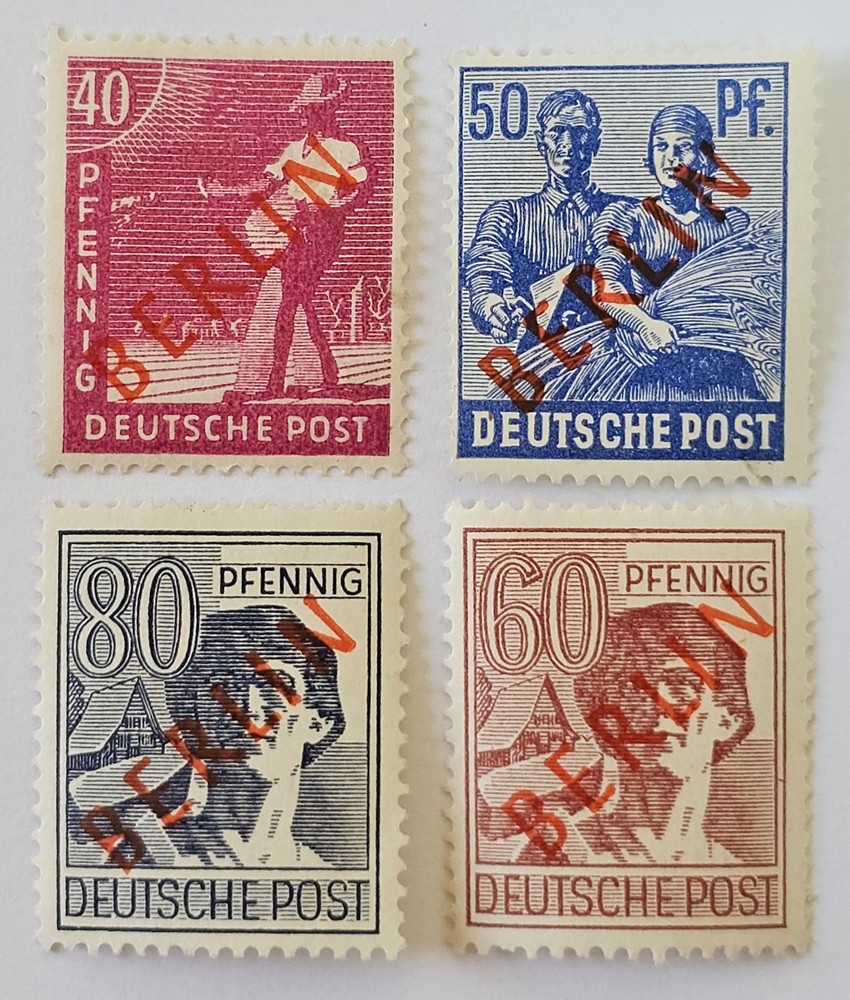 GERMANY BERLIN CLASSICS 1949 RARE RED Overprints MM x4. (€500 for Never Hinged)