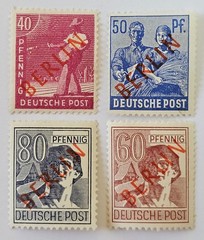 GERMANY BERLIN CLASSICS 1949 RARE RED Overprints MM x4. (€500 for Never Hinged)