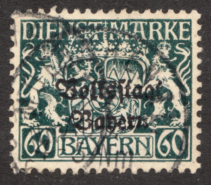 1918 German State Bavaria Sc #O30 Official – 60pf : A fine postage stamp. Cv$14