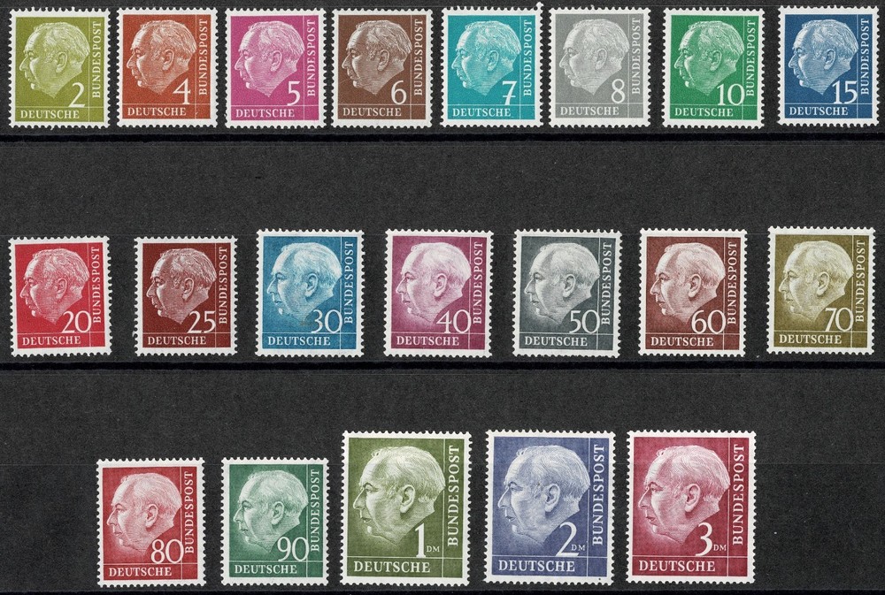 Lot Germany Stamps Bundespost Heuss Definitive Series Complete MNH