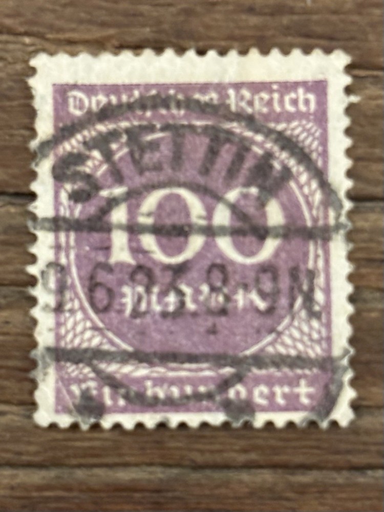 Germany. 1923 Issue. 100 Mark Purple. Used. Postmark – Stettin. See Description