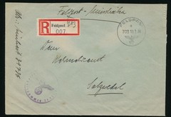 German WWII Registered Feldpost Cover 1944 R Label Military Mail Salzgitter