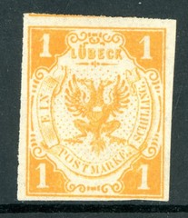 Germany States 1859 Lubeck 1s Orange Sc#2 Original Mint W824