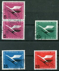 Bundle No. 205 – 208 Cleanly Canceled BRD 1955 Lufthansa Airplane