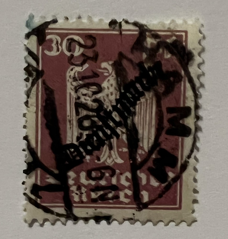1924 GERMANY 30 rpf STAMP #O57 WITH HAMM SON SOTN BULLSEYE CANCEL