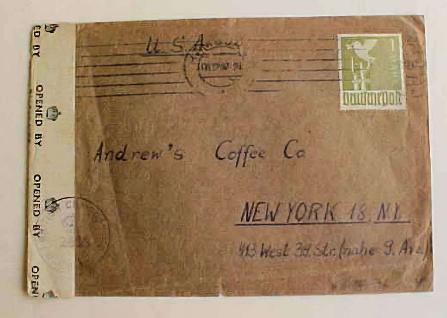 GERMAN 1947 PEACE DOVE 1M BRITISH ZONE TO NEW YORK CENSORED