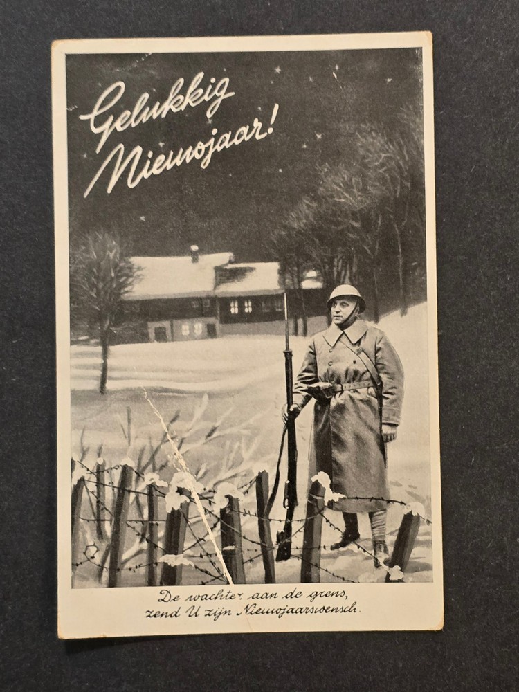 1939-1940 Dutch Mobilization Soldier New Year Postcard Winter Guard Border RPPC