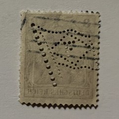 INTERESTING „F“ IN DIAMOND FLAG PERFIN ON GERMANIA STAMP