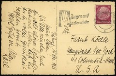 Germany Freiburg im Breisgau 1938 Christmas Card to USA Traffic Control Postmark