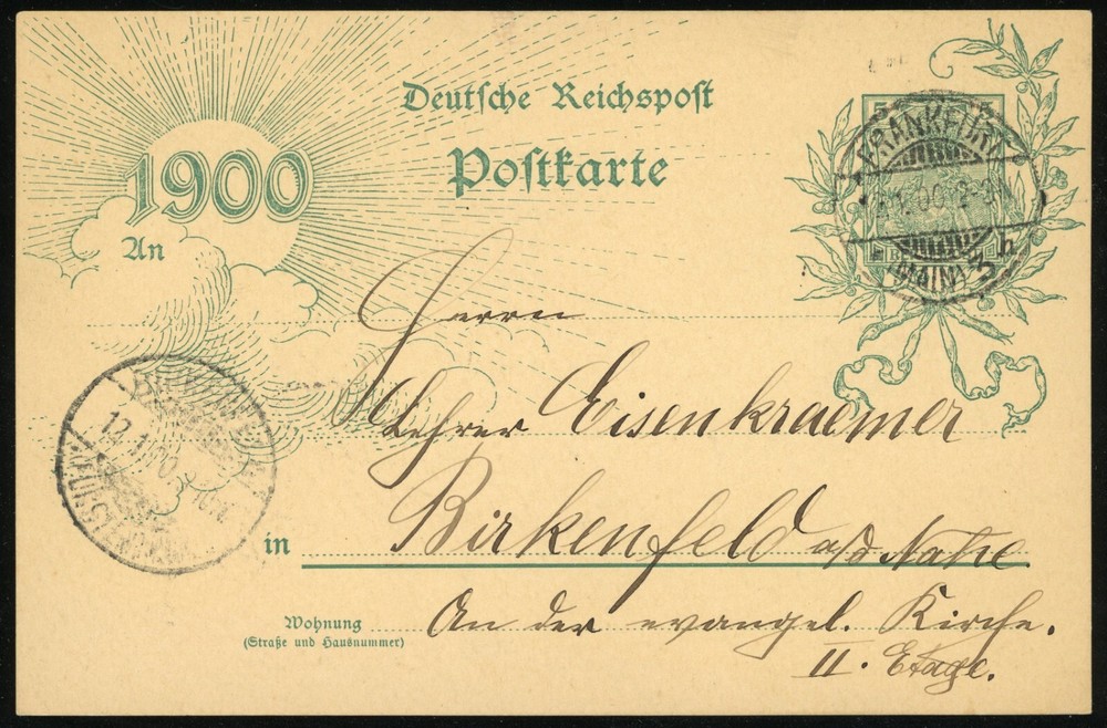 Germany Deutsche Reichspost 5pf Stationery Postal Card 1900 Frankfurt Birkenfeld
