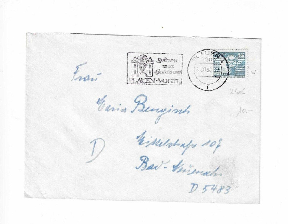 GERMANY 1990 Cover sent from Plauen – Slogan Cancel
