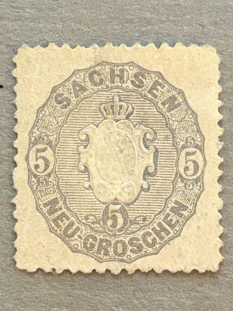 Saxony 20c / 1863 5ng Slate Embossed Arms Stamp / Unused
