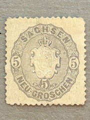 Saxony 20c / 1863 5ng Slate Embossed Arms Stamp / Unused