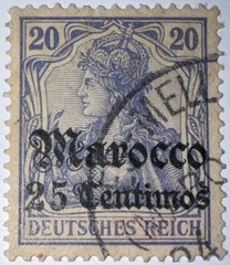 Travelstamps; GERMANY OFFICES IN MOROCCO OP SIGNED 25c on 20pf WMK Used