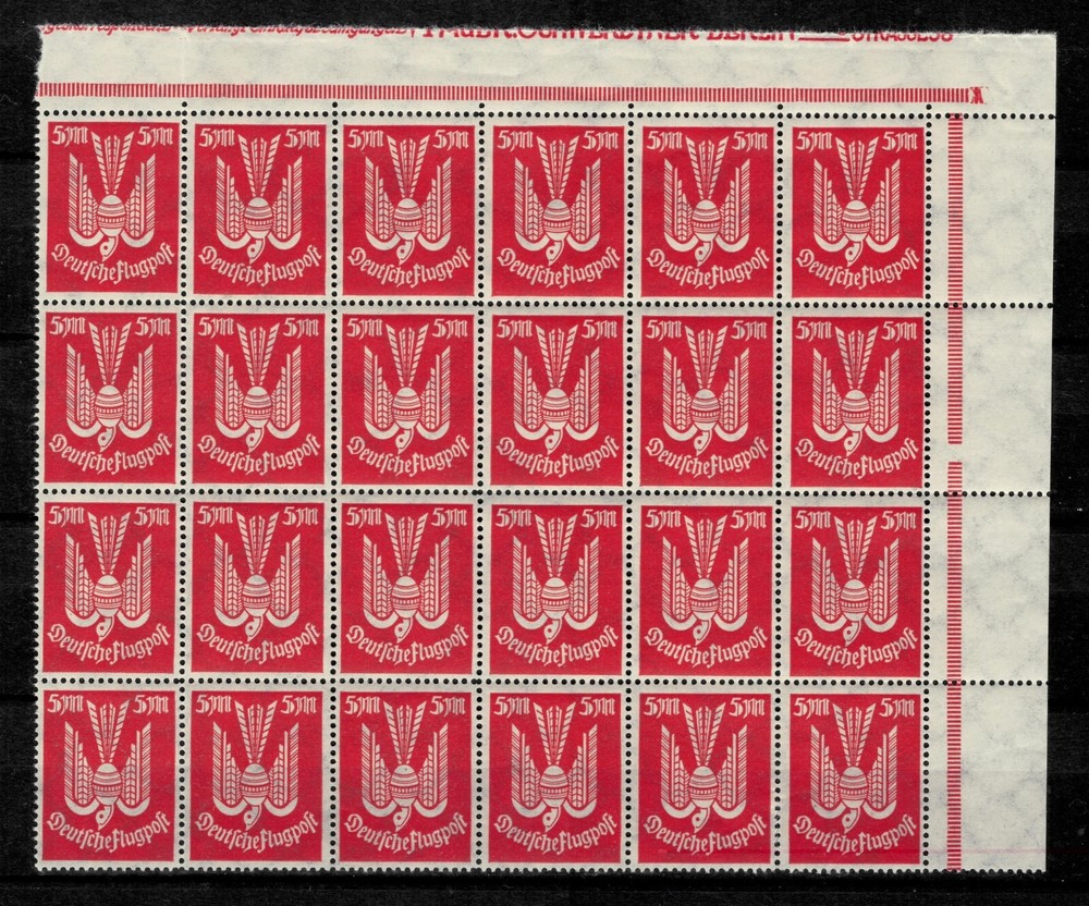 Germany Weimar Republic 1923 ☀ Airmail 5Mk. Orange Red Mi.263 (4×6) ☀ MNH**