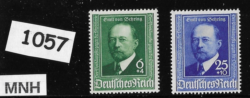 #1057 MNH stamp set B186-187 Third Reich Germany 1940 Von Behring Scientist